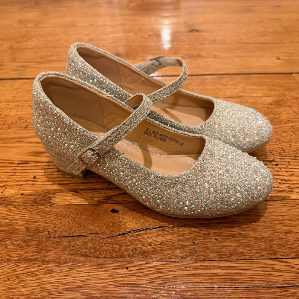 Silver Rhinestone Sparkly Kids Mary Jane Holiday Dress Shoes size 2 MINT COND!